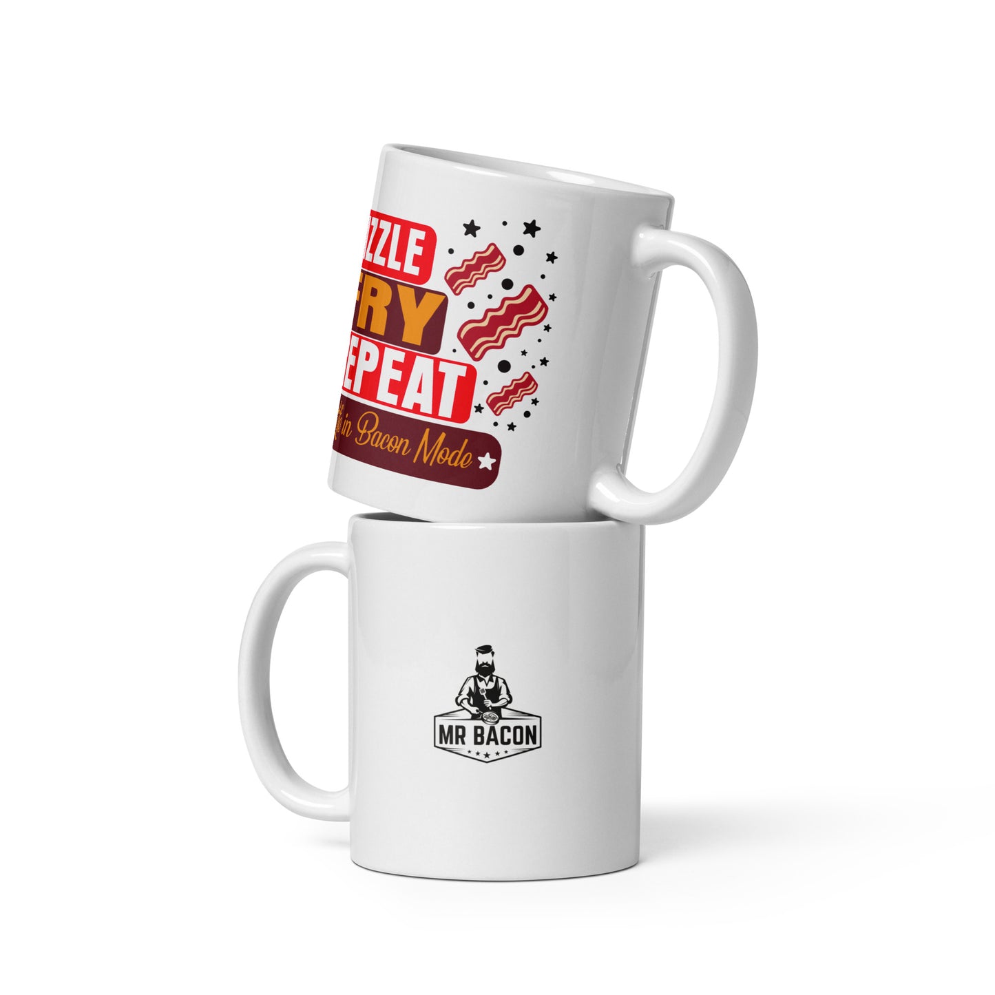 "Sizzle, Fry, Repeat" White glossy mug